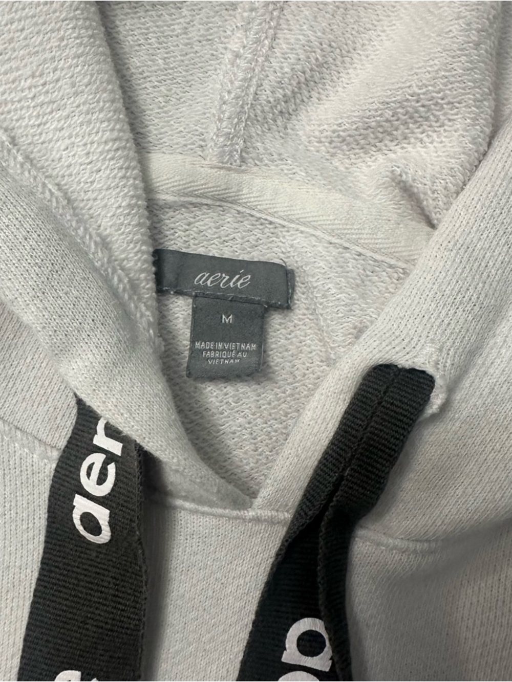 Aerie Cropped White Hoodie Ribbon Drawstrings M - Picture 3 of 9